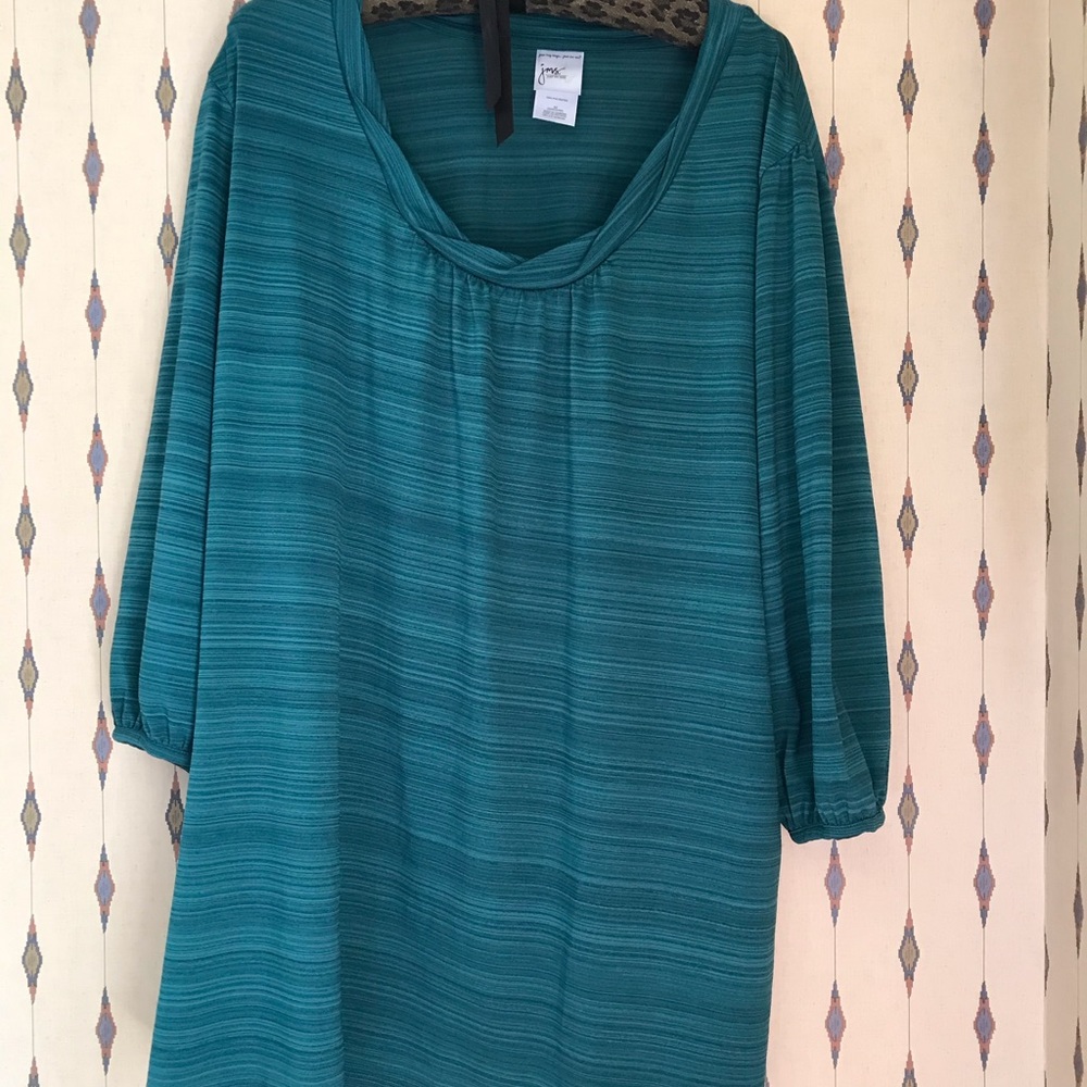Just My Size Turquoise 3/4 Sleeve Top, Sz 3X